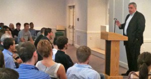 Boston Police Commissioner Ed Davis spoke to Curry students and faculty yesterday as part of Professor Sharon Sinnott's Leadership Communication course.