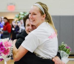Kylie Beltz with her mother, Marie Schmid, during pregame ceremonies at Curry Senior Night. // COURTESY PHOTO, CURRY ATHLETICS